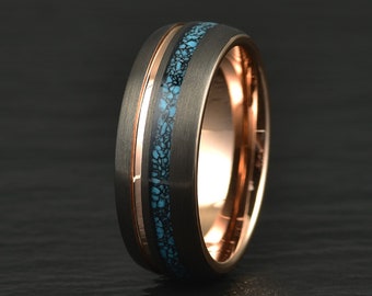 Crushed Turquoise Rose Tungsten Mens Wedding Ring Comfort Fit Rings By Pristine