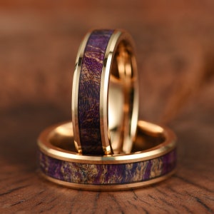 Purple Box Elder Wood Wedding Band, Rose Tungsten Wedding Band, Mens Wedding Ring, Box Elder Wood Ring, Wooden Ring, Mens Ring,