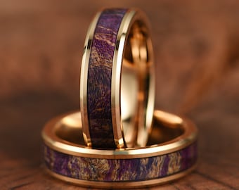 Purple Box Elder Wood Wedding Band, Rose Tungsten Wedding Band, Mens Wedding Ring, Box Elder Wood Ring, Wooden Ring, Mens Ring,