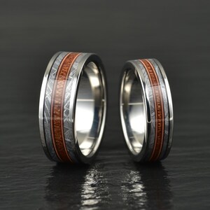 Meteorite Titanium Ring Whiskey Barrel Wood  Inlay Men's Meteorite Wedding Band Titanium Band Men's Wedding Ring Wedding Ring with Meteorite