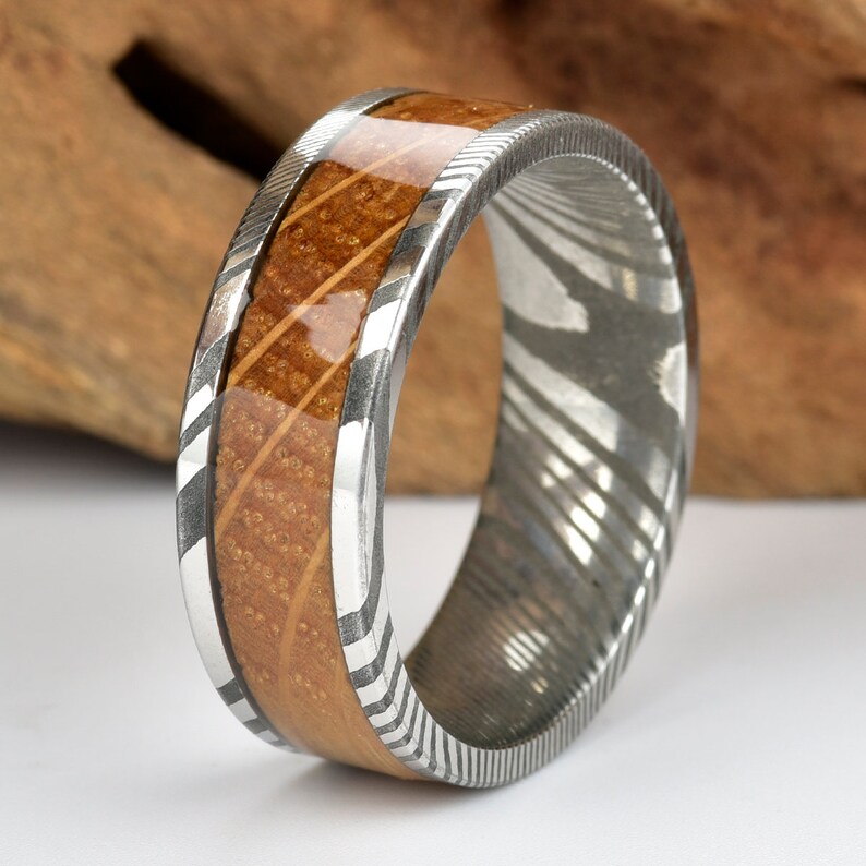 Damascus Steel Whisky Barrel Ring Whisky Barrel Ring Mens Etsy