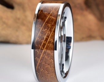 Whiskey Barrel Tungsten Men's Wedding Band Bourbon Whiskey Barrel White Oak Wedding Ring Whiskey Barrel Ring Comfort Fit Rings By Pristine