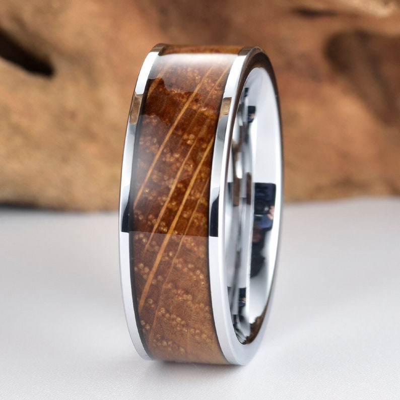Whisky Barrel Tungsten Mens Wedding Band Bourbon Whisky Barrel Etsy