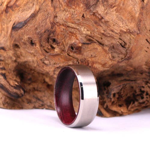 Purple Heart Wood Titanium Wedding Band Lined With Exotic - Etsy