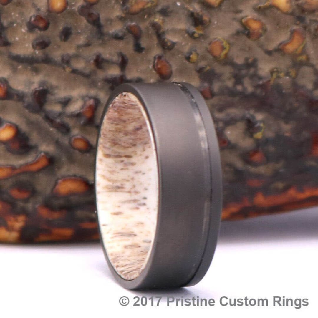 Mens Ring Antler Titanium Ring Antler Band Antler Wedding Band Antler