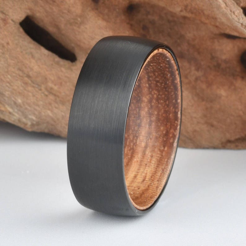 Mens Wedding Ring Koa Wood Black Tungsten Wedding Band Rings By Pristine