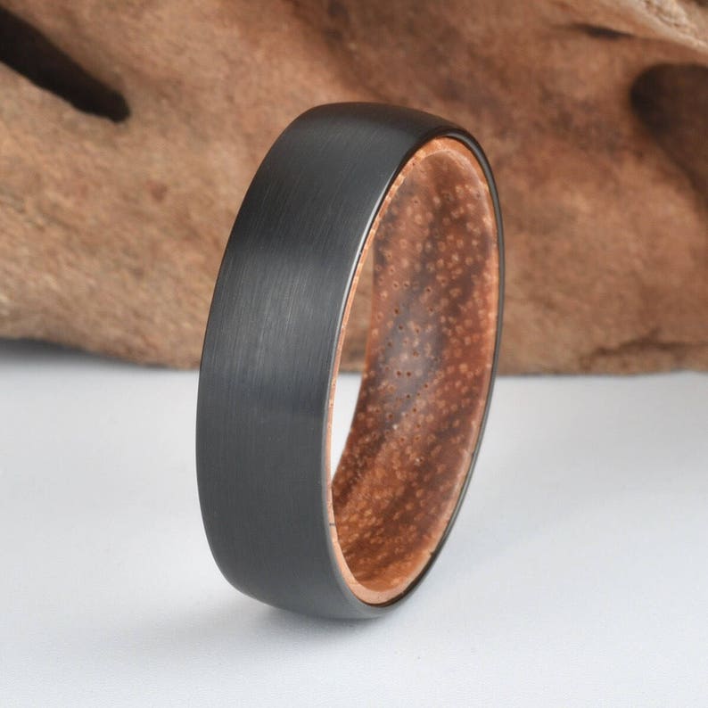 Mens Wedding Ring Koa Wood Black Tungsten Wedding Band Rings By Pristine