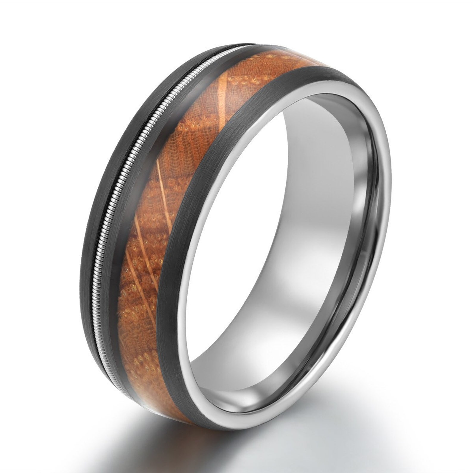 Whisky Barrel Tungsten Ring Bourbon Whisky Wood RIng Mens Etsy