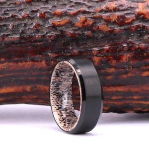 Antler Black Titanium Mens Wedding Band Black Antler Wedding Ring Hunters Wedding Band Antler Mens Wedding Ring Custom Rings By Pristine