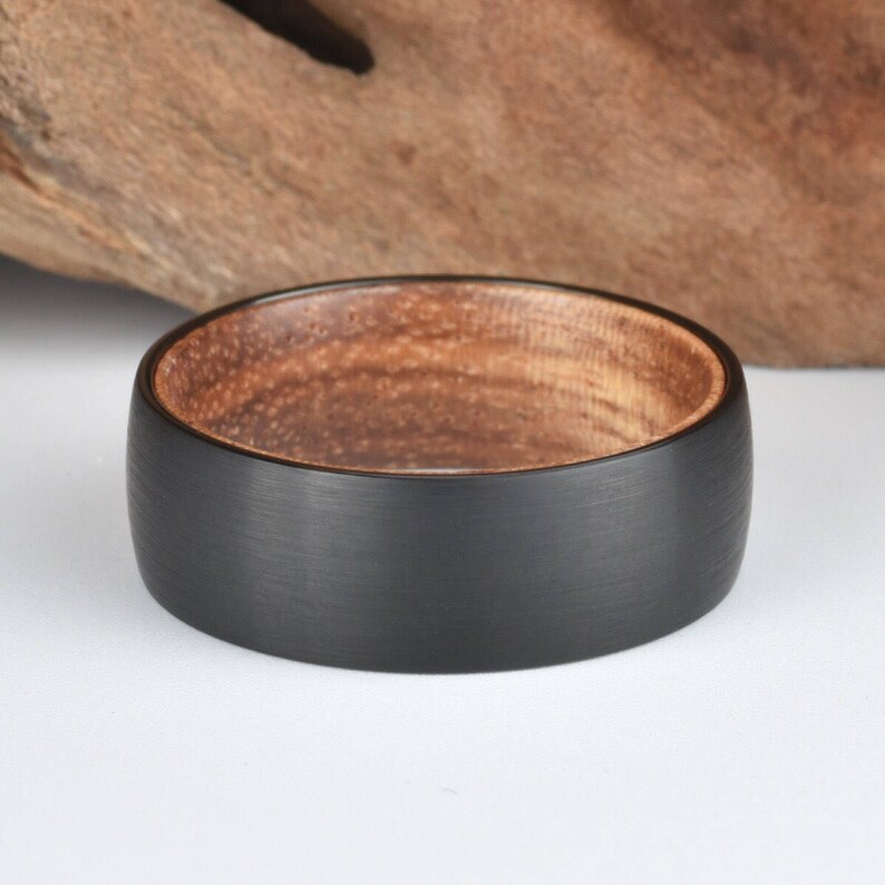 Mens Wedding Ring Koa Wood Black Tungsten Wedding Band Rings By Pristine