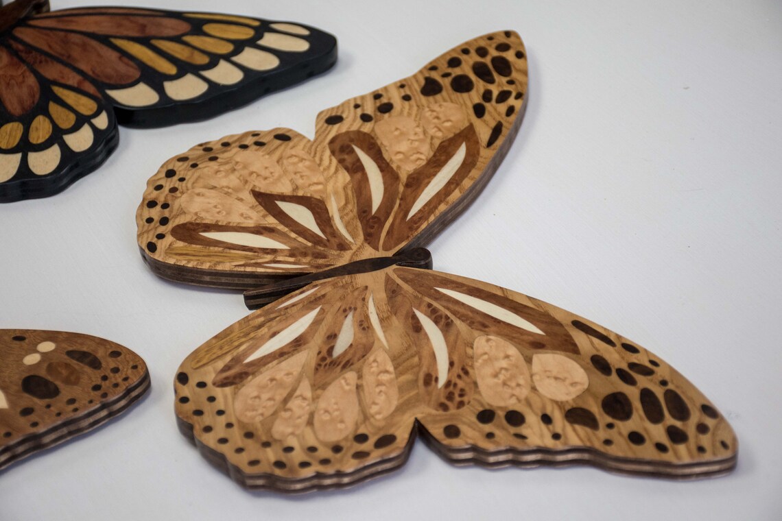 Inlay Butterflies Wooden Butterflies Wall Art Marquetry Etsy UK