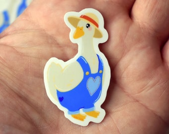 Duck in Overalls, Bird Sticker, Cute Bird, Pet Bird Sticker, Farm Animal Sticker, Goose Sticker, Gardening Gift, Farmer Gift