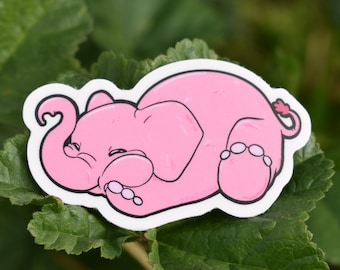 Sticker éléphant rose potelé mignon, autocollant cadeau correspondant, papeterie Kawaii mignon, cadeau zoologiste, conserve d'éléphant, cadeau buveur, art kawaii