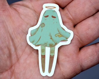 Afterlife Patchwork Ghost Float with Long Socks Halo Sticker, Pastel Ghost Sticker, Original Ghost Art, Spooky Season Sticker, Nostalgia