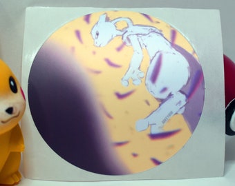 3" Round Mewtwo Sticker, Cool Pokemon Sticker, Legendary Pokemon Mewtwo, PenPal Gift Sticker, Pokemon Artist Gift, Pokemon Fan art sticker