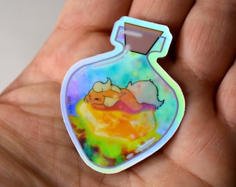 Flareon in a Bottle Cute Pokemon Holographic Vinyl Sticker, Cute Flareon Art sticker, Kawaii stationary sticker, Eevee Terrarium Monster