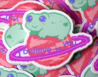I Believe in You Sticker, Cute Frog Sticker, Motivational Sticker, Space Frog Sticker, Kawaii Frog Sticker, Pastel Frog Sticker, Froggo art