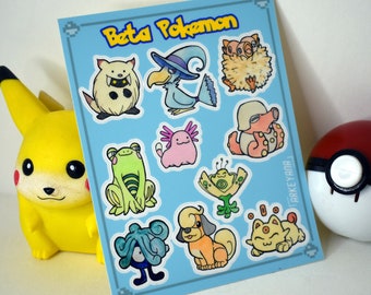 Cute Mini Beta Watercolor Pokemon Sticker Sheet, Beta Baby Pokemon Sticker, Classic Pokemon Nostalgia sticker art, Pokemon Fan gift, penpal