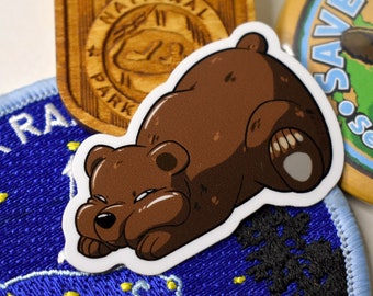 Cute Brown Bear Sticker, Grizzly bear art, Kawaii Bear sticker, penpal gift, bear stationary, bear lover gift, NPS worker gift, nature lover