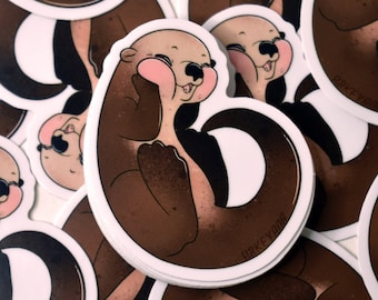 Autocollant mignon loutre de mer, autocollant cadeau correspondant, autocollant kawaii, papeterie kawaii mignonne, cadeau biologiste marin, vie à la plage, cadeau amoureux de l'océan