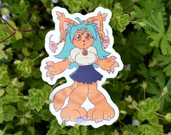 Cute Cat Girl in School Uniform Sticker, 90s Nostalgia Anime Cartoon, Anime Cat Girl Stationary gift, Cute Cat Girl Sticker, Ditzy Girl art