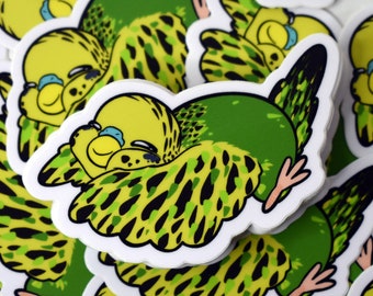 Sticker perruche ondulée verte, perruche verte, perruche ondulée, sticker oiseau, oiseau mignon, sticker oiseau de compagnie, sticker perroquet