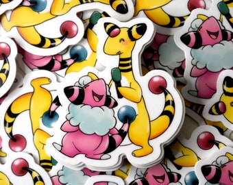 Cute Ampharos Flaaffy Sticker, Electric Pokemon Sticker, Kawaii Pokemon Sticker, Cute penpal Stationary gift, Electric Sheep, Karaoke Fan