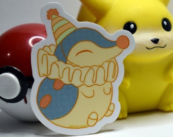 Cute Round Birthday Clown Pokemon Cyndaquil Sticker, Kawaii Pokemon Sticker, Cute Stationary gift, Cute Clown Sticker, Fire Mouse art,