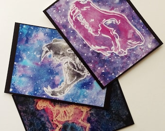 Lot de 3 cartes postales sur le thème Galaxy Skull (livraison gratuite)