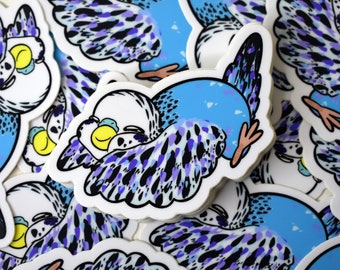 Sticker perruche, Sticker perruche bleu, perruche bleue, perruche ondulée, autocollant oiseau, oiseau mignon, autocollant oiseau de compagnie, autocollant perroquet