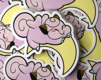 Cute Kawaii Clefairy Sticker Art, Cute Squish Faced Pokemon, Cute Fairy Pokemon Sticker, Kawaii Pink Pokemon art, Clefairy Laptop Sticker