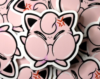 Peluche tête de lion s'écraser sur son dos, sticker mignon petit poupein, autocollant Pokémon rose