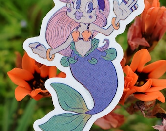 Classic Cartoon Style Mermaid, Nostalgia Game Cartoon, Cute Mermaid sticker, Vintage Style Ocean theme Sticker, La Sirena loteria sticker