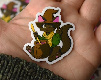 Cute Cat Sticker, Halloween Cat Sticker, Cute Penpal gift, Cat Sticker Kawaii, Spooky Sticker, Cat Witch Sticker, Cozy Fall art, cat lover