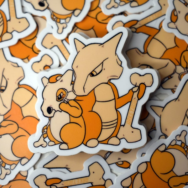 Marowak Comforting Sad Cubone Laminated Pokemon Sticker (free shipping)