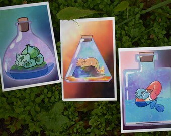 Choisissez votre art Pokémon de départ, Art Bulbasaur, Art Salamèche, Art Carapuce, Art Pokémon mignon, Art Pokémon Kawaii, Art Pokemon Terrarium