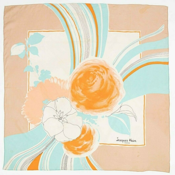 JACQUES HEIM Paris Foulard carré crepe soie et une fleur Silk scarf