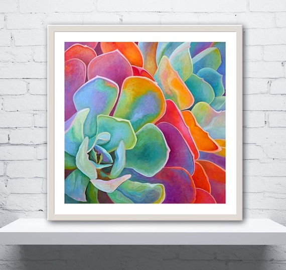 Rainbow Succulant Art Print - Agave Colorful Print -