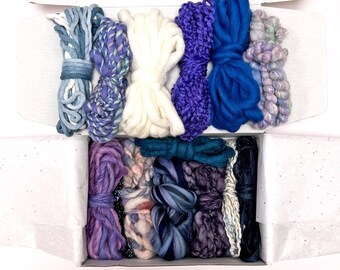 Night Sky Fiber Box, Wool Cotton Roving Yarn Pack for Weaving 6.9 oz