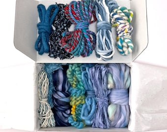 Blue Yarn Pack for Weaving, Wool Cotton Roving Fibers, 5.9 oz