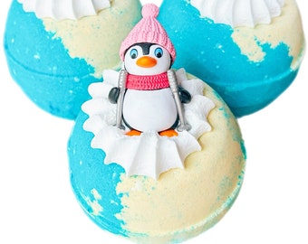 Penguin Toy Bath Bomb - Large 5.5 oz Surprise Bath Bombs Handmade in the USA with Natural Ingredients for Sensitive Skin.