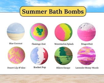 Bath Bombs Gift Set - Summer Collection - Sensitive Skin Friendly 8 Pack Set or single