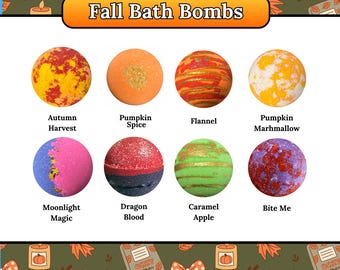 Fall Autumn Halloween XL 6 oz Bath Bombs 8 pack Gift Set or Single Handmade in the USA with Natural Ingredients for Sensitive Skin
