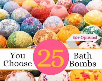 25 Bath Bombs Gift Set. New bath bombs every month to choose from! Pick your own bath bombs to build your own box set!