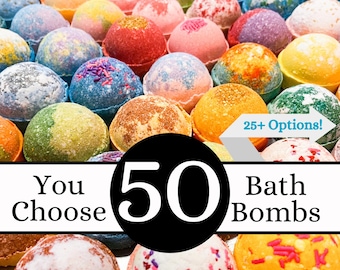 Coffret cadeau 50 bombes de bain XL. Bombes de bain en vrac.  Choisissez vos propres bombes de bain pour créer votre propre coffret !