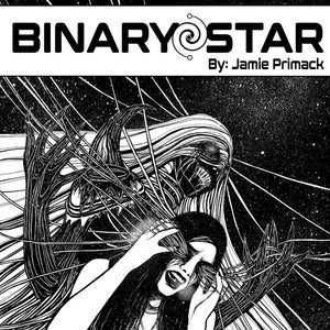 May include: Black and white illustration of a woman with long hair, covering her eyes with her hands. The woman is surrounded by a swirling, abstract design. The text "BINARY STAR" and "Vol. 18" are visible in the image.