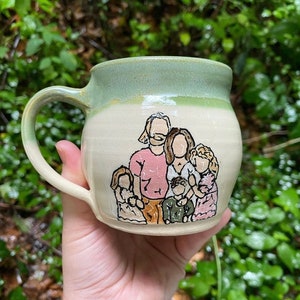 Handmade Ceramic Mug with Family Portrait 5 people