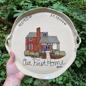 Handmade Ceramic Platter with a House, Family, or Pet Portrait
