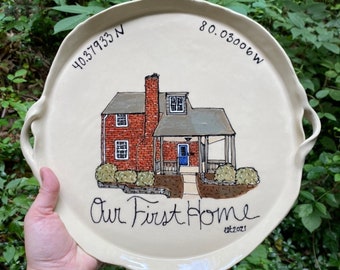 Handmade Ceramic Platter with a House, Family, or Pet Portrait