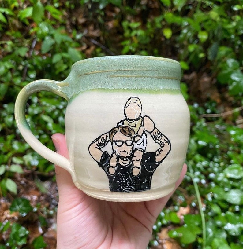 Handmade Ceramic Mug with Family Portrait 2 people